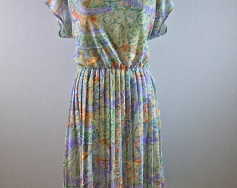 Pastel Abstract Brushstroke Pleated Day Dress