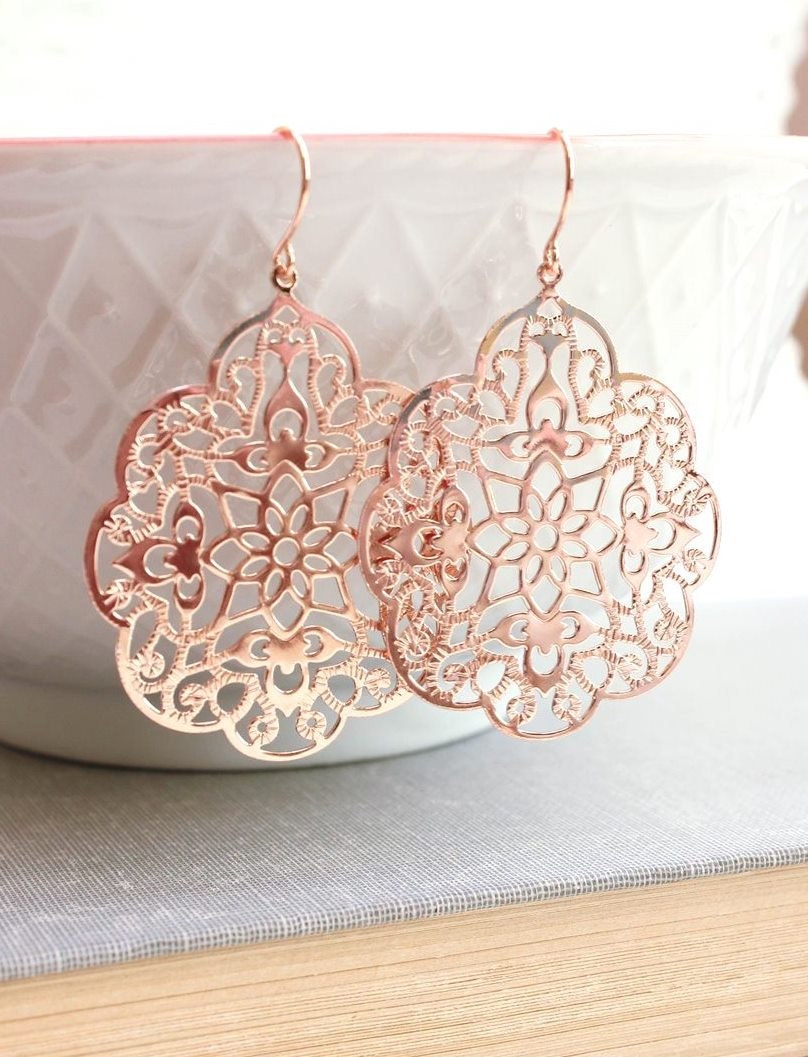 Elle Gold Earrings in Rose Gold Filigree main image 1