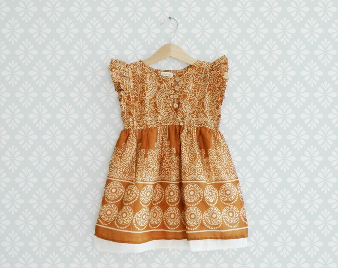 Baby Girl Dress, Golden Brown Dress for girls ,Toddler Batik Style Dress, Golden Dress