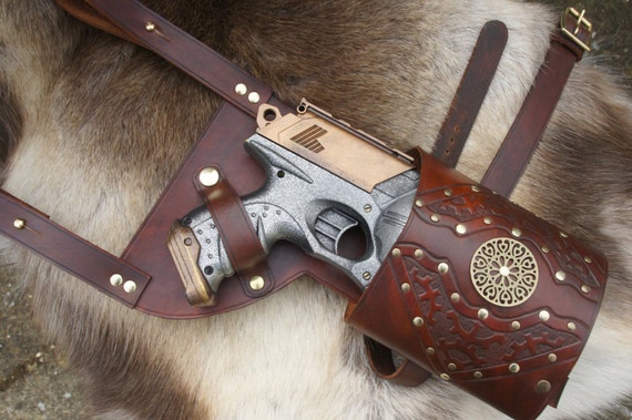Hand Carved Leather Nerf Maverick / Strongarm / Hammershot Holster by JacklynHyde steampunk buy now online