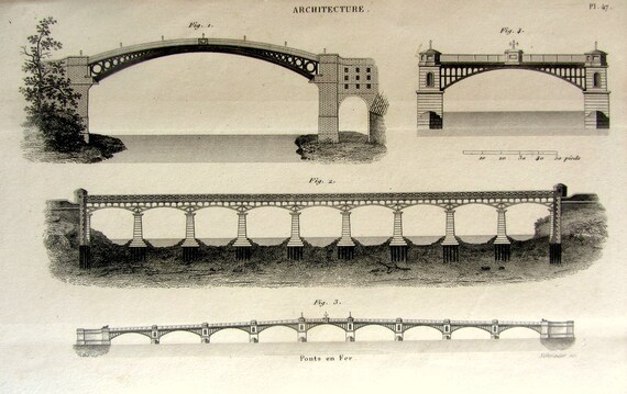 1852 Vintage architecture Iron Bridge by LyraNebulaPrints on Etsy