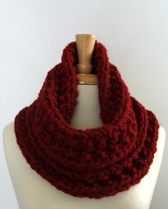 Scarf Cranberry in hooded Cowl scarf Ribbed Red Knit Hooded  ribbed Chunky