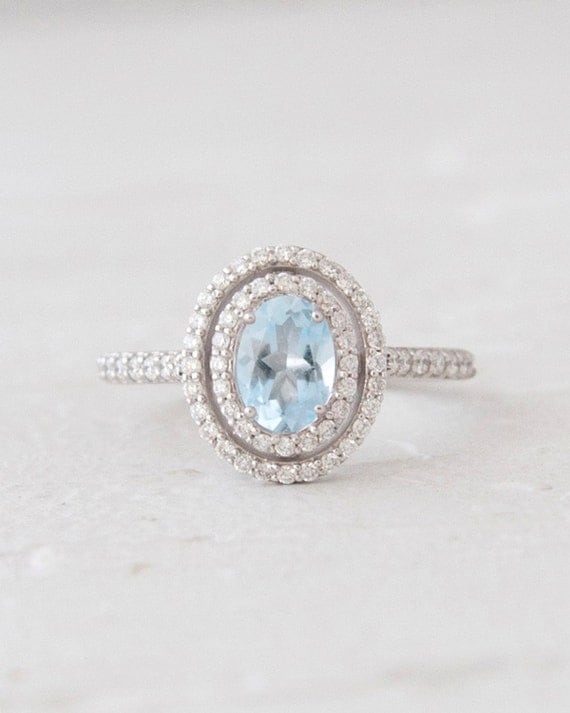 Oval Sky Blue Topaz Ring and Conflict Free by TimelessTreasuresLCD