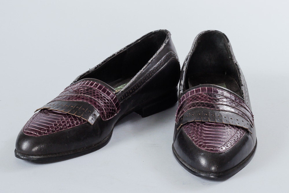 Black and Purple  Snake Mens  Dress  Shoes  Flat Heel Rounded