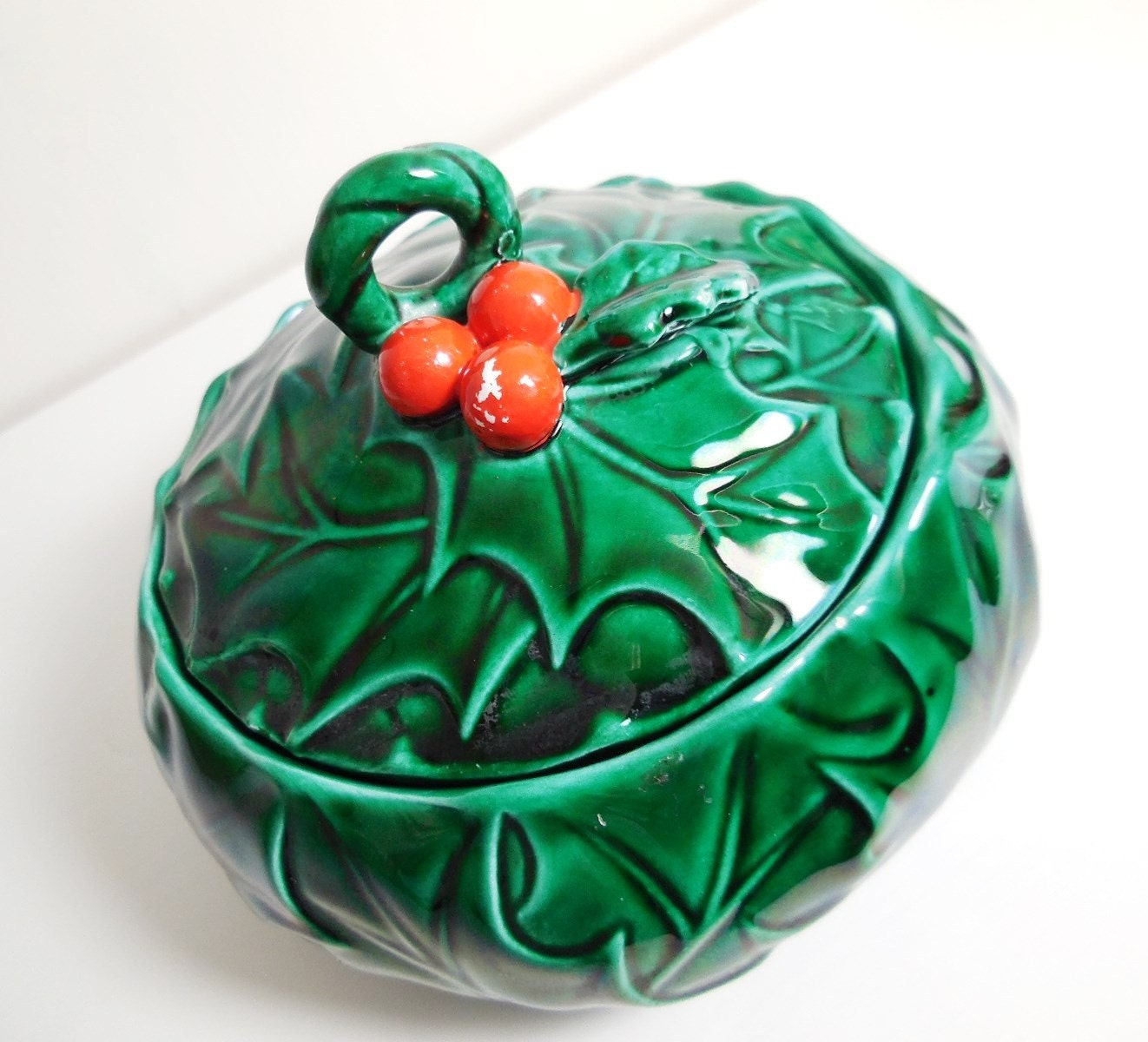 Lefton Holly Berry Covered Candy Dish Vintage