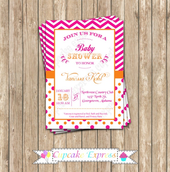 Pink And Orange Baby Shower Invitations 8