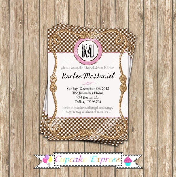 DIY Bridal Shower Western Cowgirl monogram PRINTABLE Invitation 5x7 wedding, baby shower.. Il_570xn