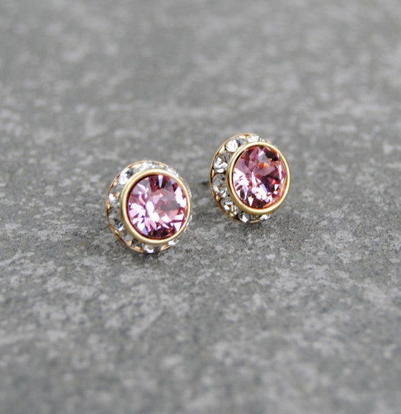Light Pink Bridesmaids Stud Earrings Diamond Rhinestone Stud