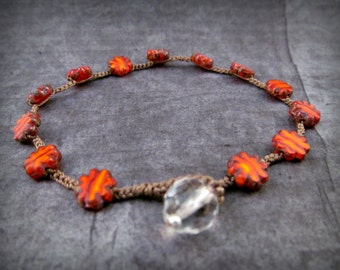 Flower Crochet Anklet, Hippie Chic Jewelry, Rustic, Red, Bohemian Crochet Jewelry