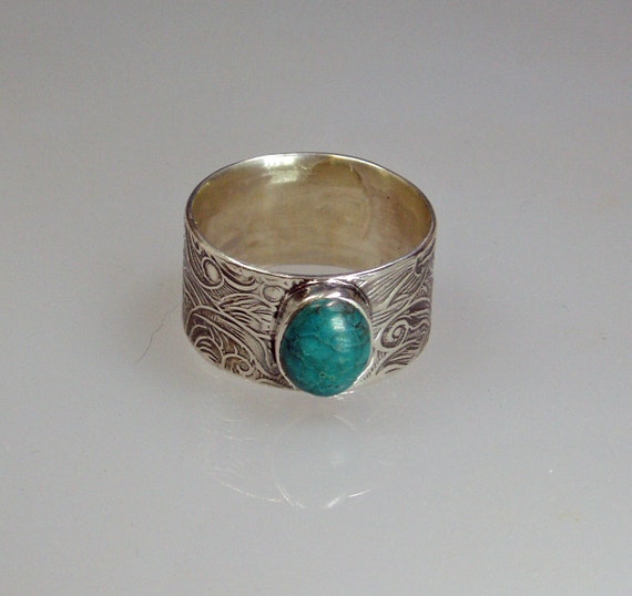 Turquoise Silver Ring Thick Silver Band Chunky by JewelrybySkye