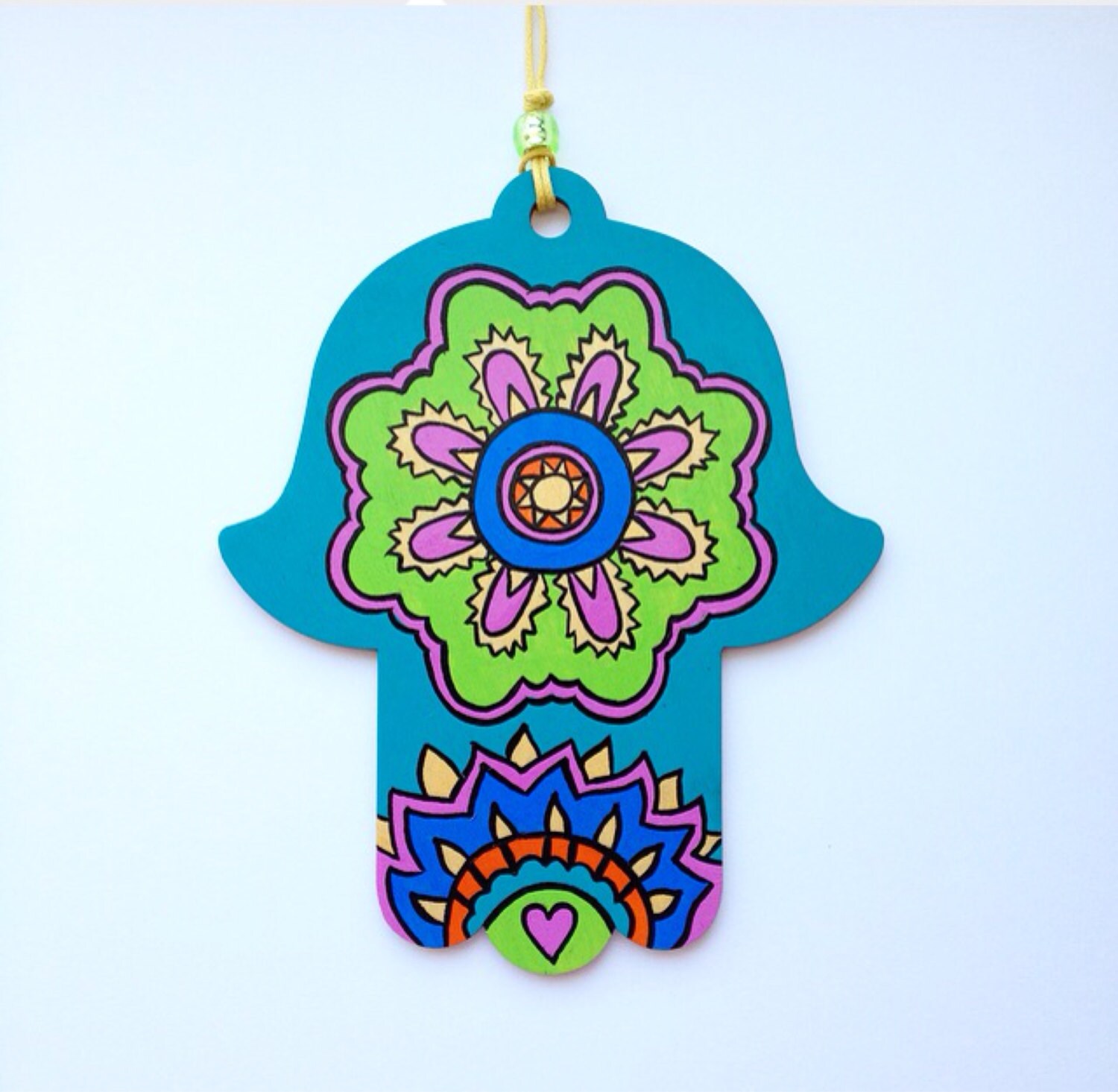 Hamsa Wall Art Mehndi Henna Inspired Design 6 inch Wood