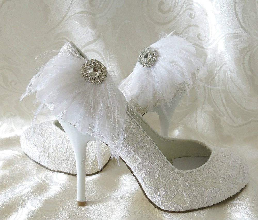 Bridal Feathered Feather Shoe Clips Rhinestone by parfaitplumes
