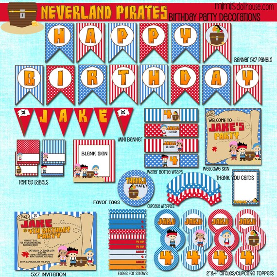 Neverland Pirates Decorations- Printable Neverland Pirates Party Birthday Party Decorations- Pirate Party Decorations PDF/JPEG Il_570xn