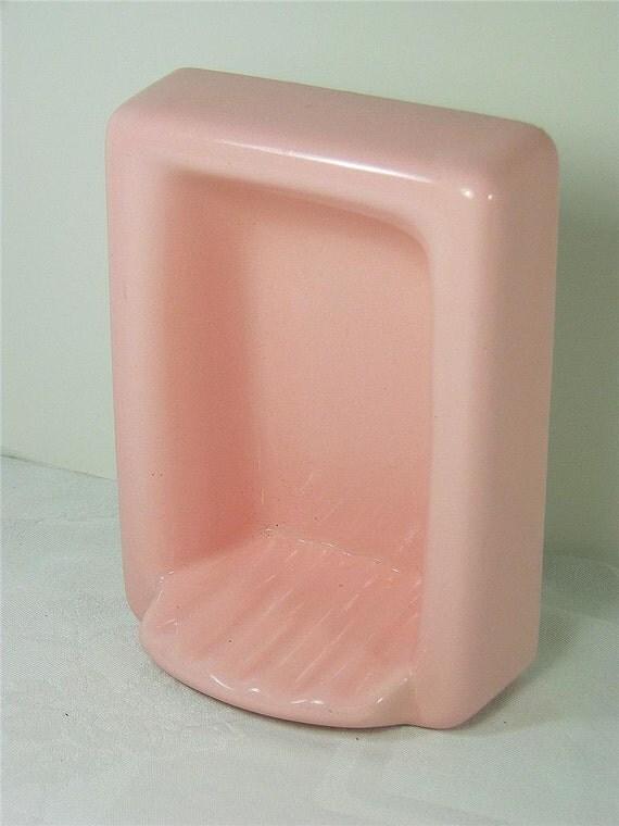 Vintage PINK SOAP DISH Porcelain Recessed by LavenderGardenCottag