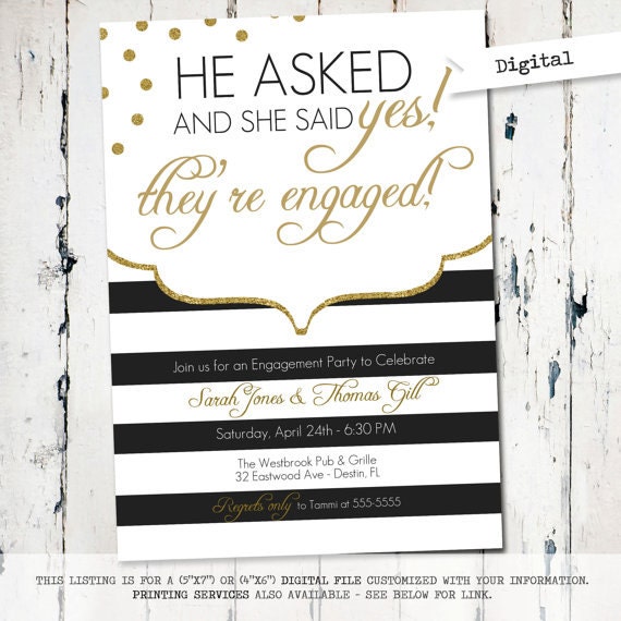 Black and white Engagement Party Invitation modern party