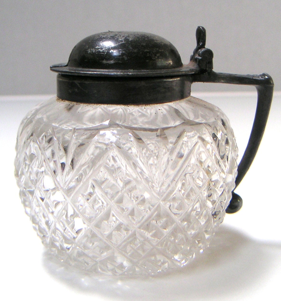 Vintage Glass Ink Bottle/InkwellCut GlassPewter Handle.Art