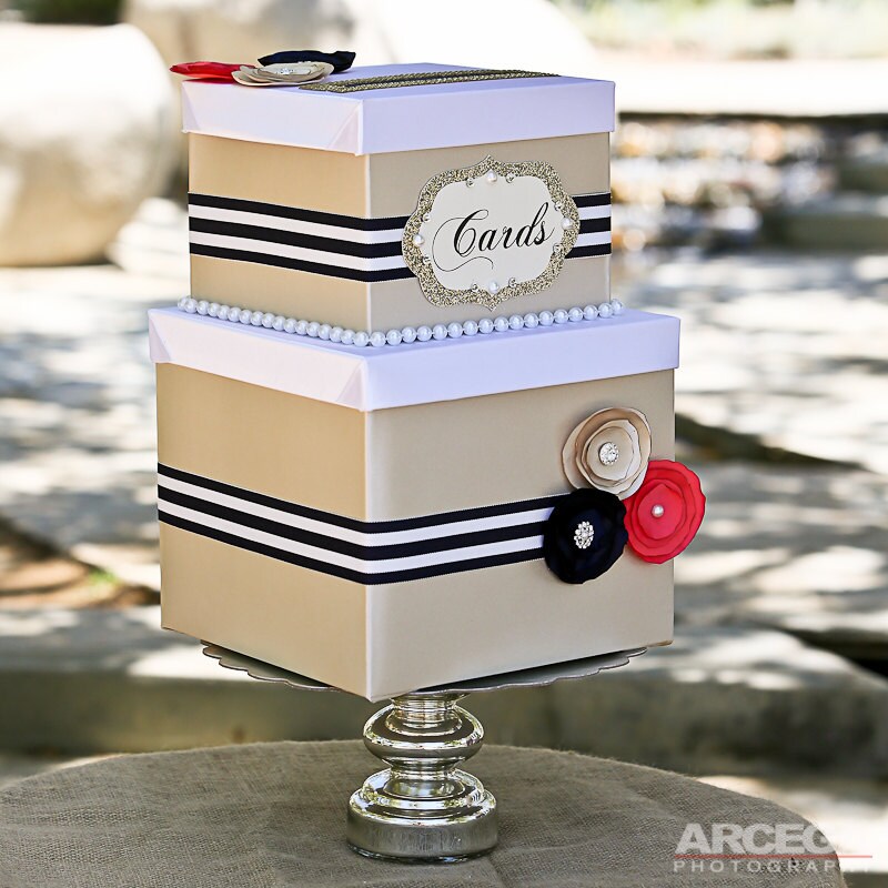 Nautical Wedding Card boxCoral Navy champagne by ForeverLoveNotes