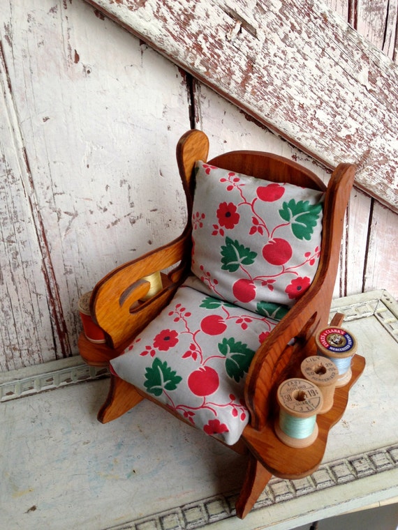 Items similar to Rocking Chair Pin cushion vintage Wooden Chair with