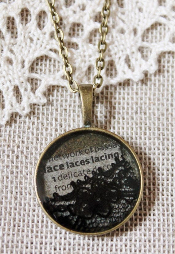 Lace Dictionary Definition Mixed Media Bronze Tone by MauveMagpie