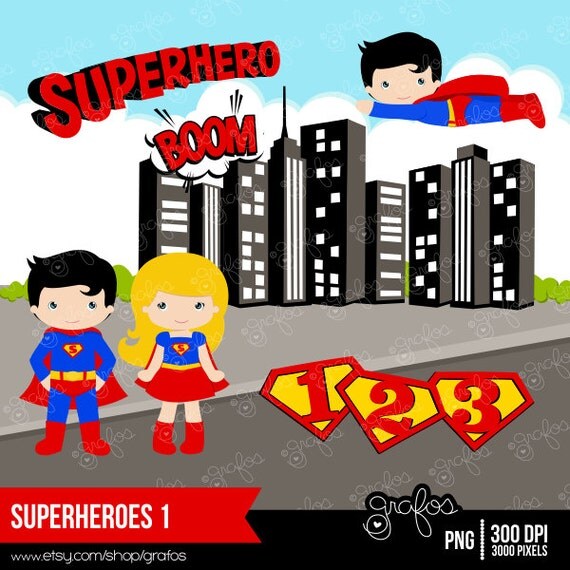 SUPERHEROES 1 Digital Clipart , Superhero Clipart , Superhero Speech Bubbles , Superheroes Numbers / Instant Download Il_570xn