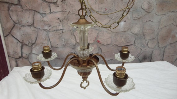 Items similar to 5 arm brass crystal vintage chandelier parts or use 