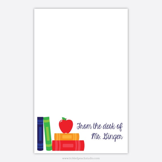 Personalized Notepad for Teacher - Books and Apple Teacher Notepad - 50 sheets Il_570xn