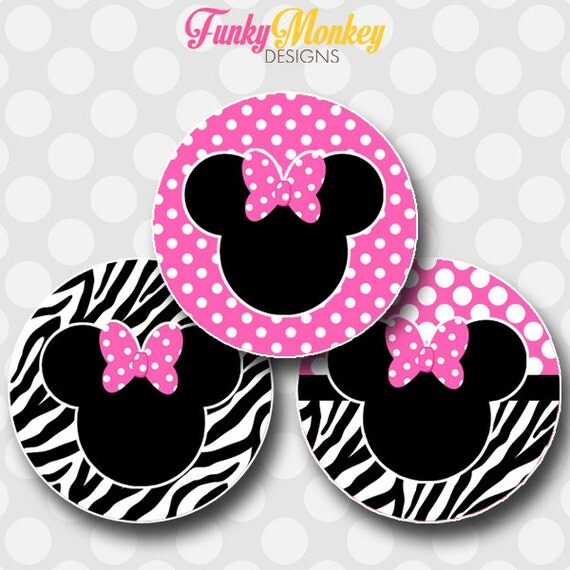 INSTANT DOWNLOAD ~Disney Pink Zebra Minnie Mouse Inspired Clipart Images~ 4x6 Digital 1" Inch Bottle Cap Image/Digital Collage sheet Il_570xn
