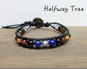 Meteorite Bracelet/ Men Leatherwrap Jewelry/ Japanese Power Stone Bracelet/ Handmade Unique Gemstone Precious Stone Accesory