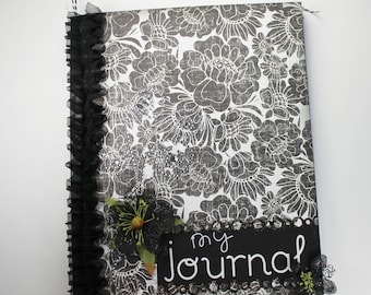 Black and White Journal, Altered Notebook, Memory Book, Diary, Journal, Scrapbook, Special Notebook