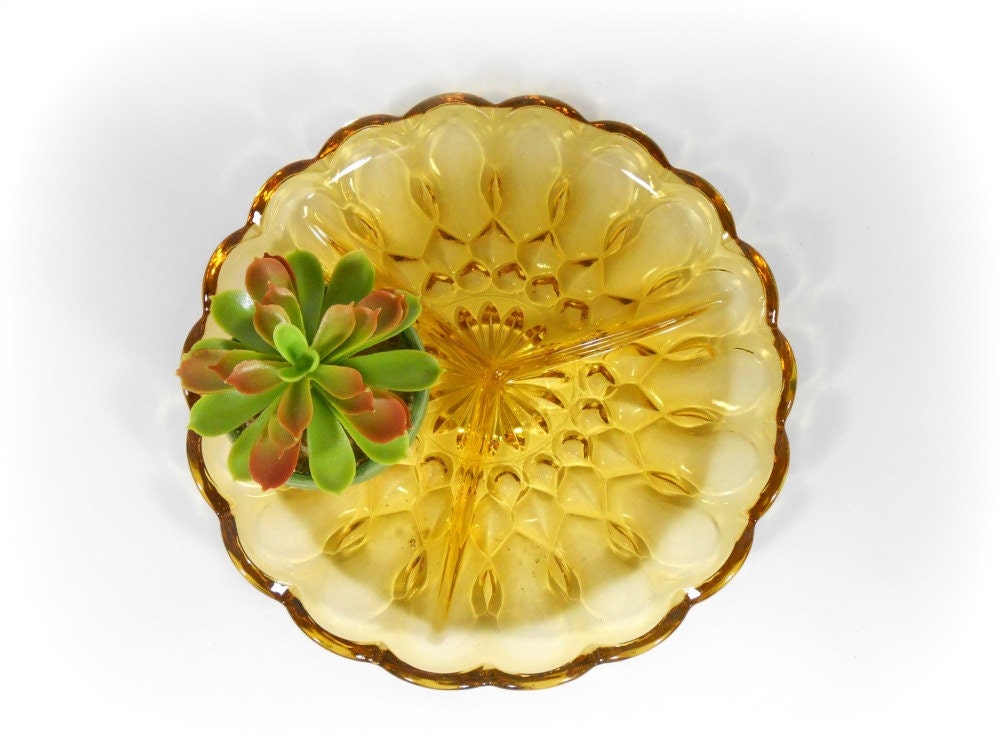 Vintage Amber Glass Divided Plate Platter Dish Anchor Hocking Fairfield
