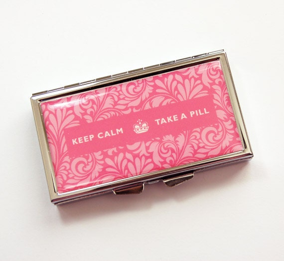 Pill box 7 day 7 section Pill Case Pink Damask Keep Calm