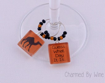 SALE -- Hump Day Wine Charms: Guess What Day It Is?, Geico Commercial, Funny Wine Charm