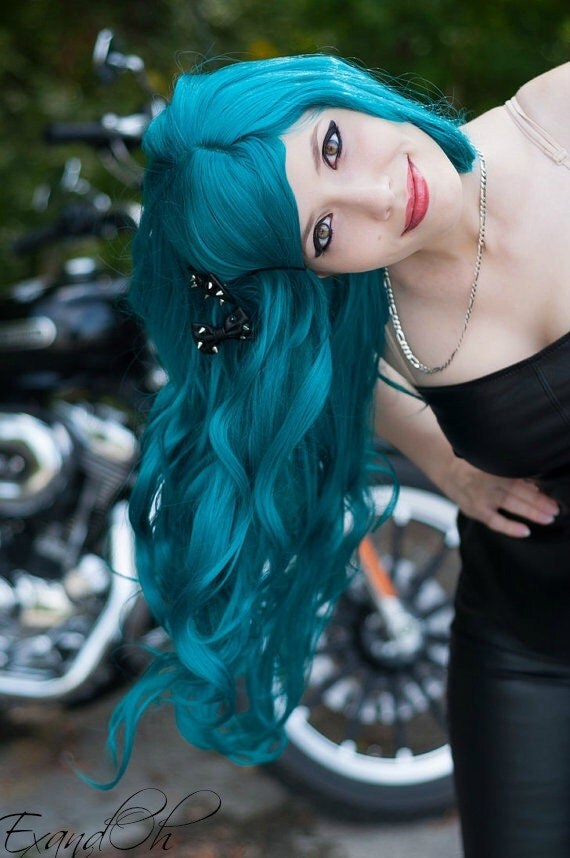 ON SALE // Teal Green Blue / Long Curly Layered Wig by ExandOh