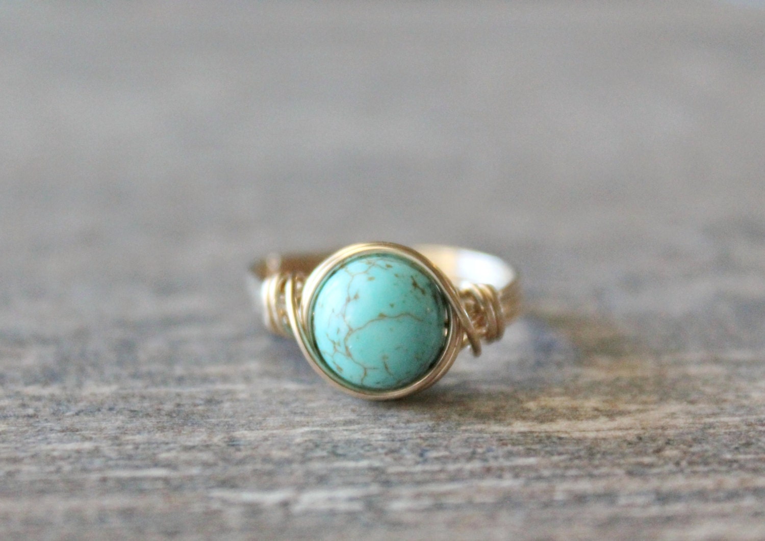Turquoise Ring 14k Gold Filled Turquoise Wire Wrapped Ring