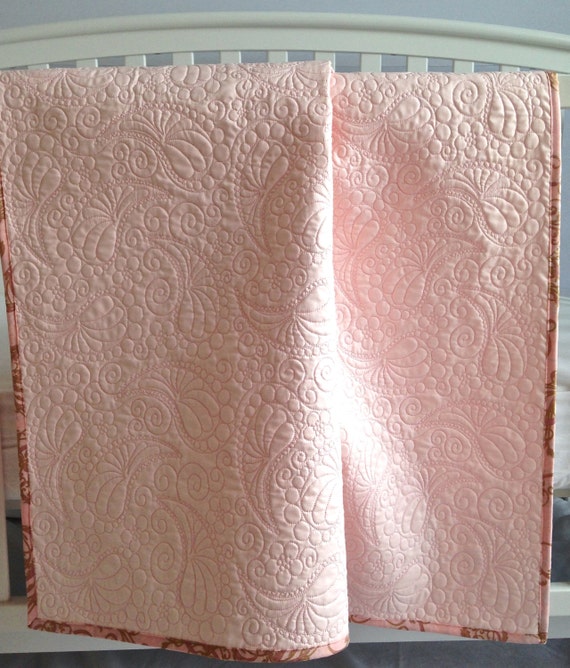 Whole Cloth Baby Quilt with Intricate Paisley Quilting on Soft