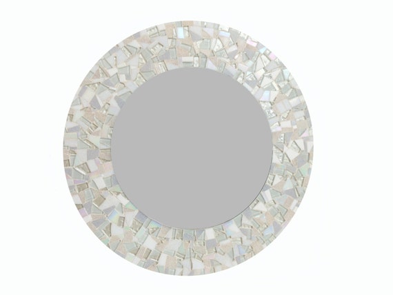All White Round Mosaic Wall Mirror by GreenStreetMosaics on Etsy