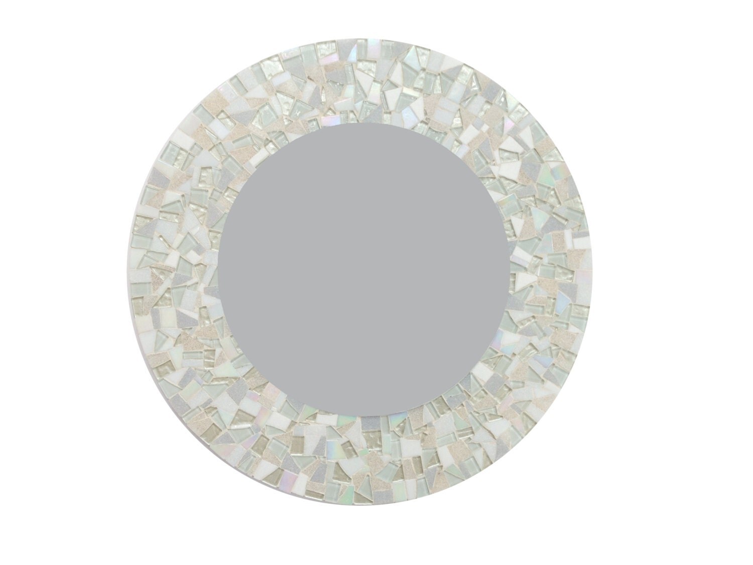 Large Round Mirror in all White Glass Mosaic by GreenStreetMosaics