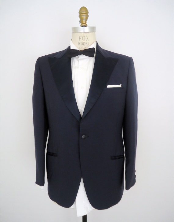 60s Blue Satin Lapel Tuxedo Jacket / vintage peak by CompanyMan