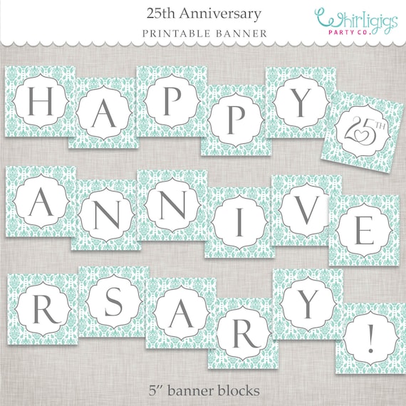 Instant Download 25th Anniversary Banner printable PDF