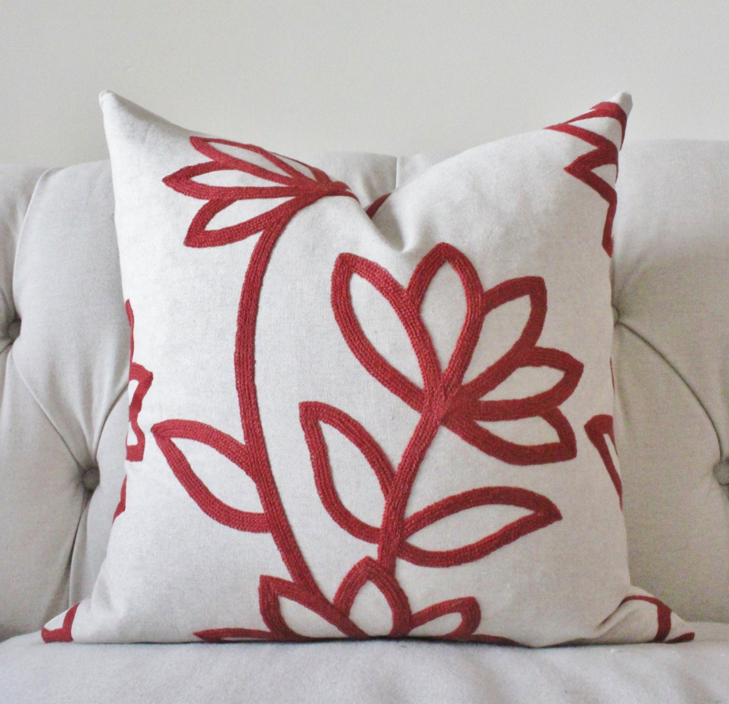 SALE 25.00 18 or 20 Red Pillow Red Ivory