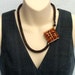 Asymmetric Necklace, Bead Crochet Rope, Repurposed Metal Square Pendant, Monochrome Orange Necklace,Upcycled Computer Parts,Bead Art Jewelry