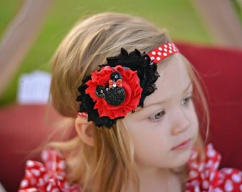 Baby headband, Red Disney Minnie Mouse Headband, Toddler Headband, Newborn headband, First Birthday, baby girl photo prop