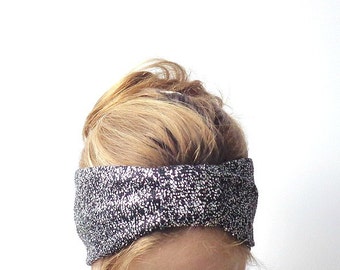 fashion turban head wrap wide headband turband stretch headwrap black sparkle silver glitter disco fashionable techno glam hair accessories