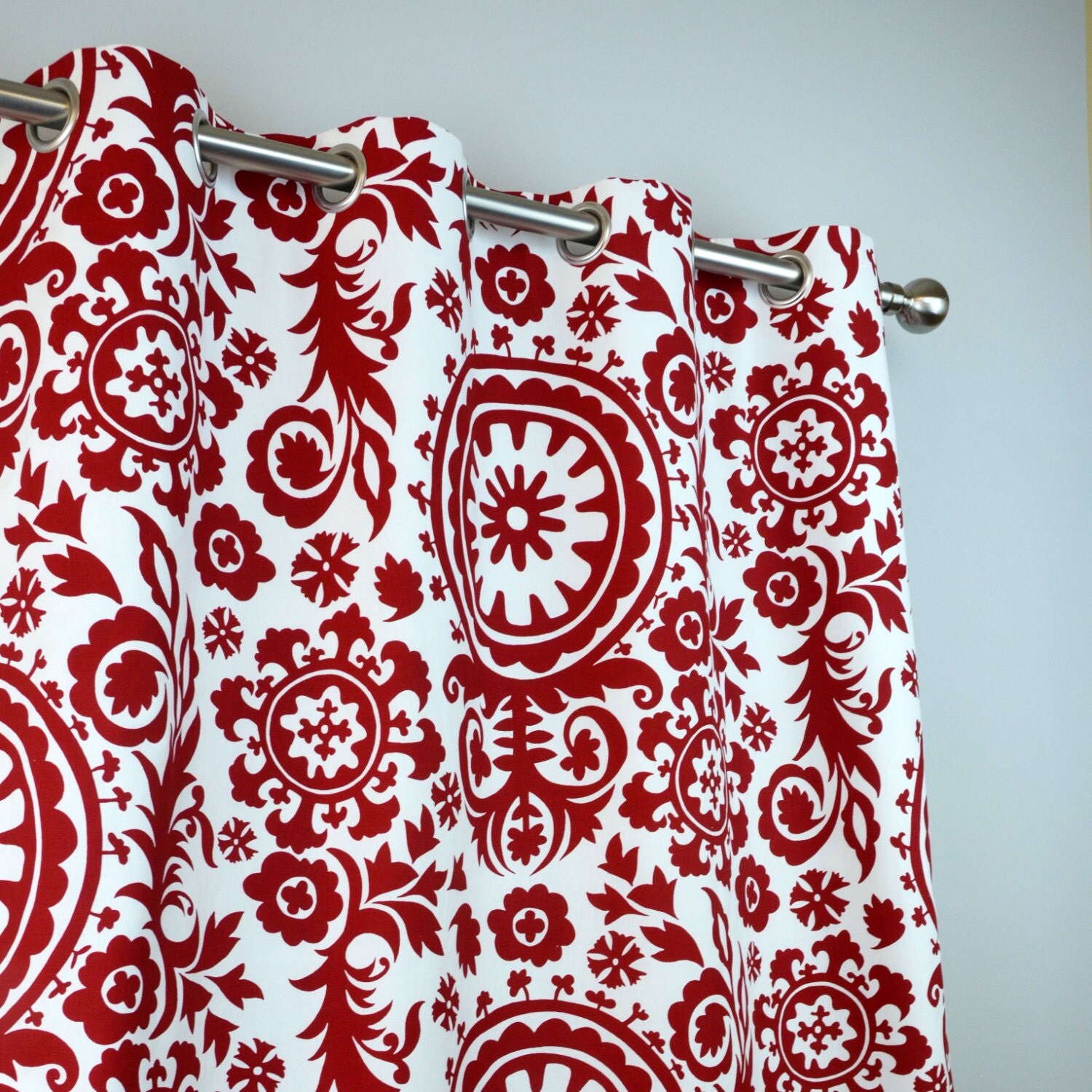 Lipstick Red White Suzani Floral Damask Curtains Grommet