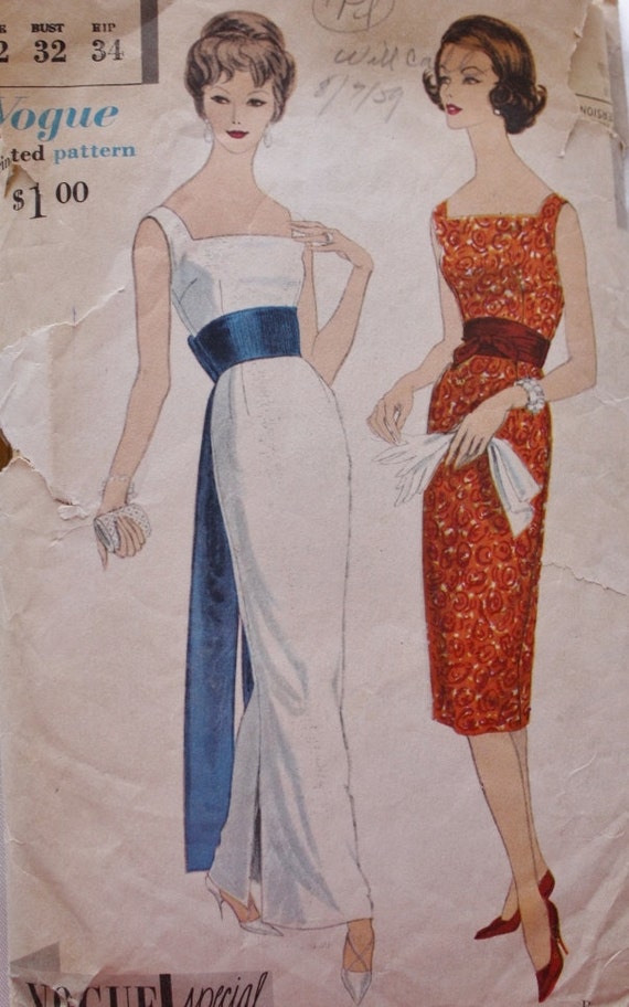 1960s Evening Gown Obi Sash Cummerbund Vogue 4977 Vintage Sewing ...