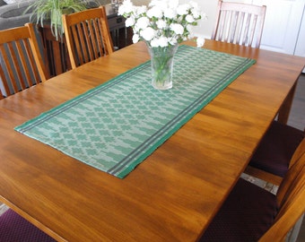 Purple Leaf green Runner Handwoven  runner Striped  cotton table Green Runner, and Table Green