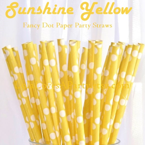 YELLOW Dot Paper Straws-25 Birthday, Lemonade Stand, Summer Wedding , baby Shower, Snow White, Dr. Seuss, Pool Sun Tea Party , Princess Il_570xn
