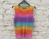 Knitted Tank Top Rainbow Ombre Dip Dye Cable Knit Ladies Top  size 8