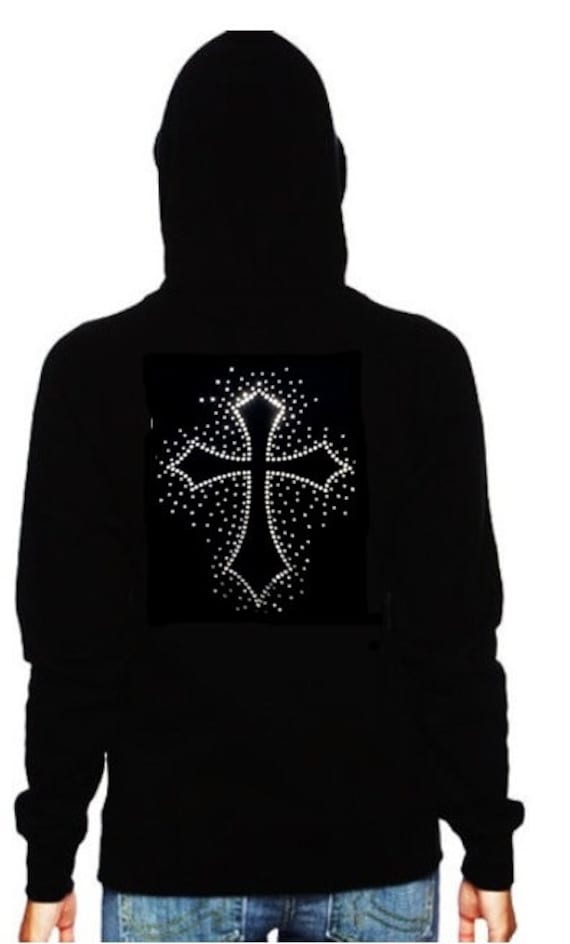 Rhinestone Cross Zip Up Hoodie Sweatshirt By Fashionvixenclothing