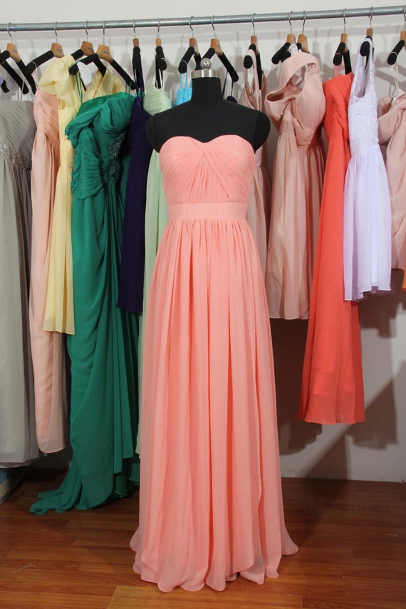 Items Similar To Peach Pink Bridesmaid Dress Long Peach Pink Convertible Custom Made Chiffon 